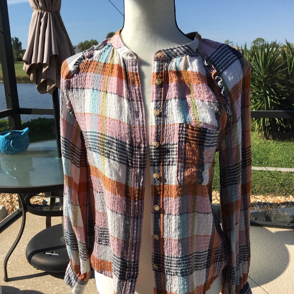 Pilcro Anthropology Plaid Textured Button-Front Country Festival Shirt XXS